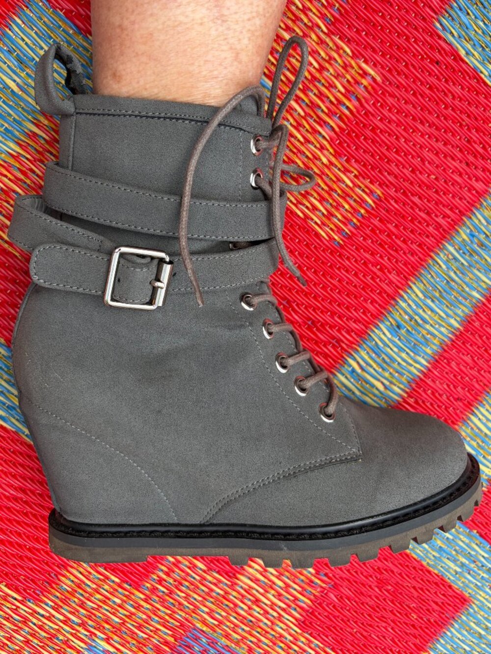 Maison BE&D London Gray Hidden Wedge Combat Boots | Women's Size 7, Like New